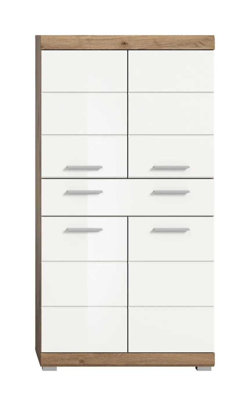 Standschrank breit Wave | weiß Hochglanz / Nox Oak