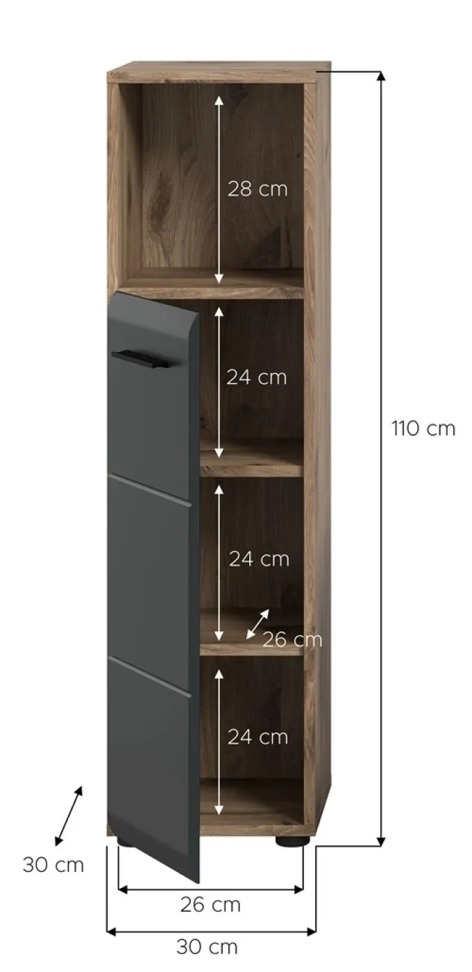 Standschrank hoch Ice | Nox Oak / schwarz matt