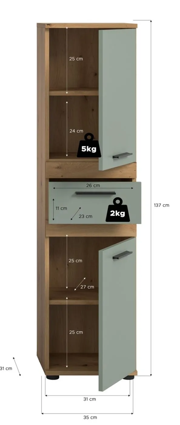 Standschrank Hochschrank Blake | Salbei / Artisan Eiche