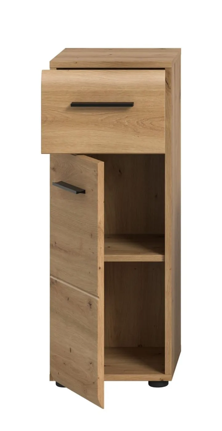 Standschrank klein Ice, Artisan Eiche Dekor, 3 Schubkästen mit schwarzen Griffmulden – Ansicht 4