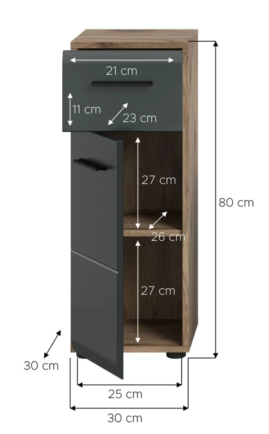 Standschrank klein Ice | Nox Oak / schwarz matt