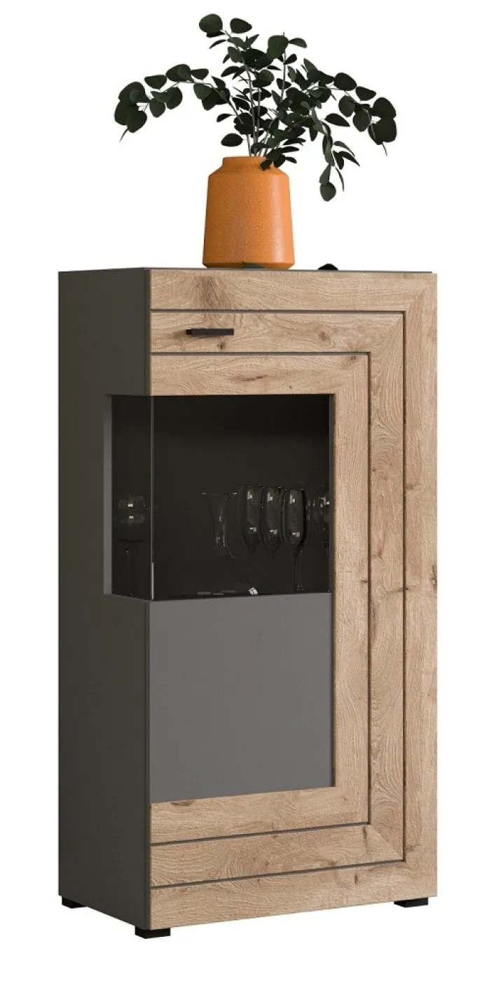 Standschrank Kommode Freno | grau matt / Nox Oak | LED Beleuchtung