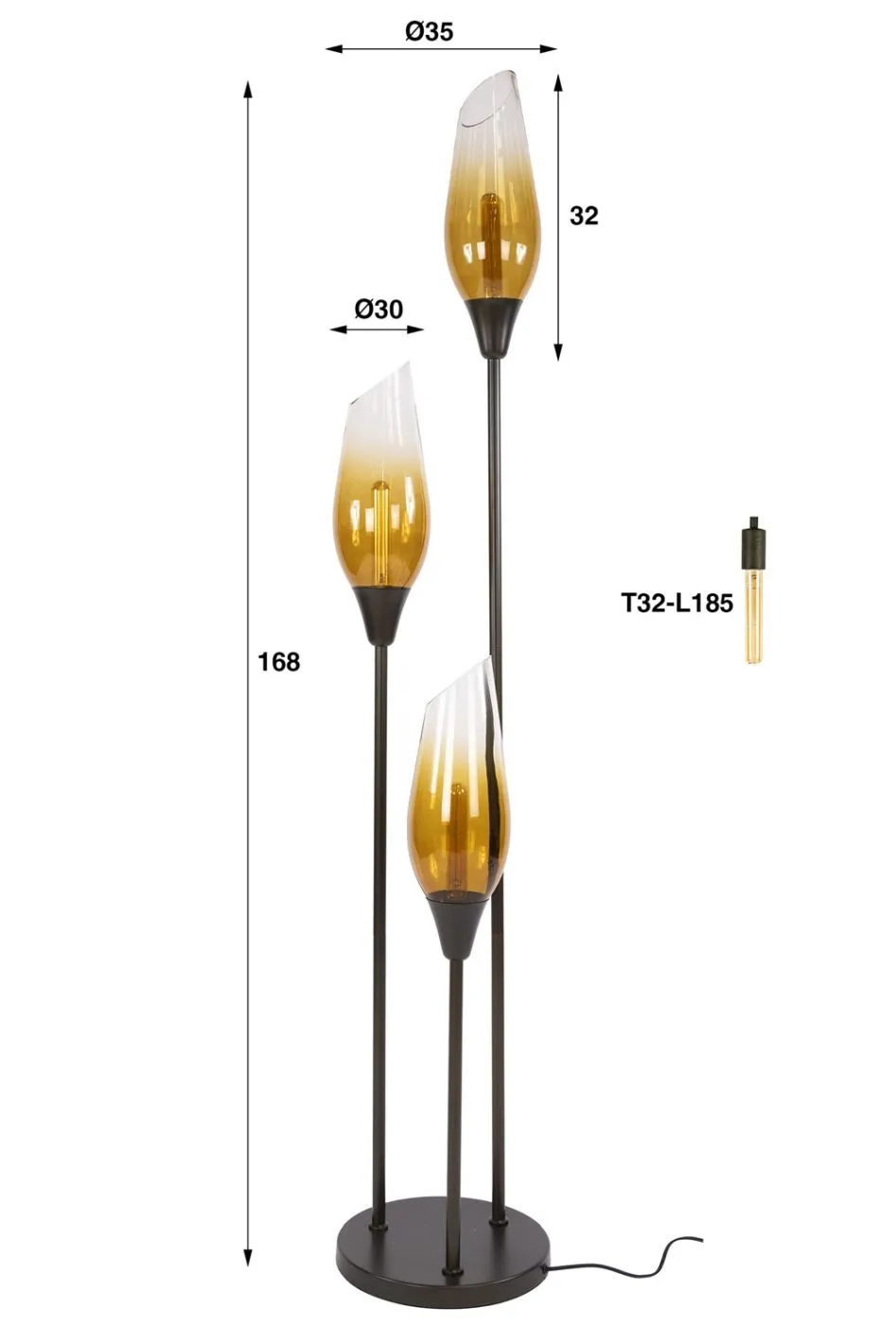 Stehlampe Ambera | 3 Leuchten | Glas | Sienna braun-shaded