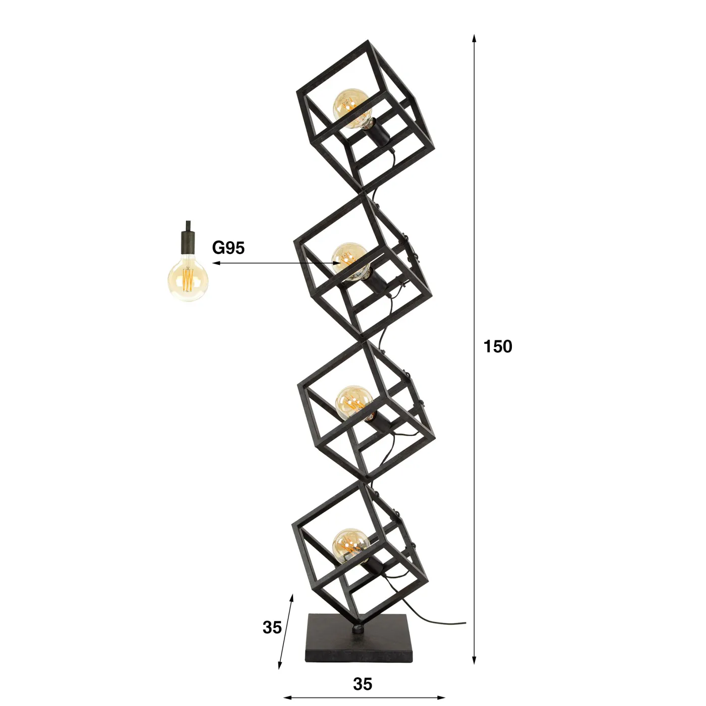 Stehlampe Atom | 4 Leuchten | Metallwürfel | anthrazit