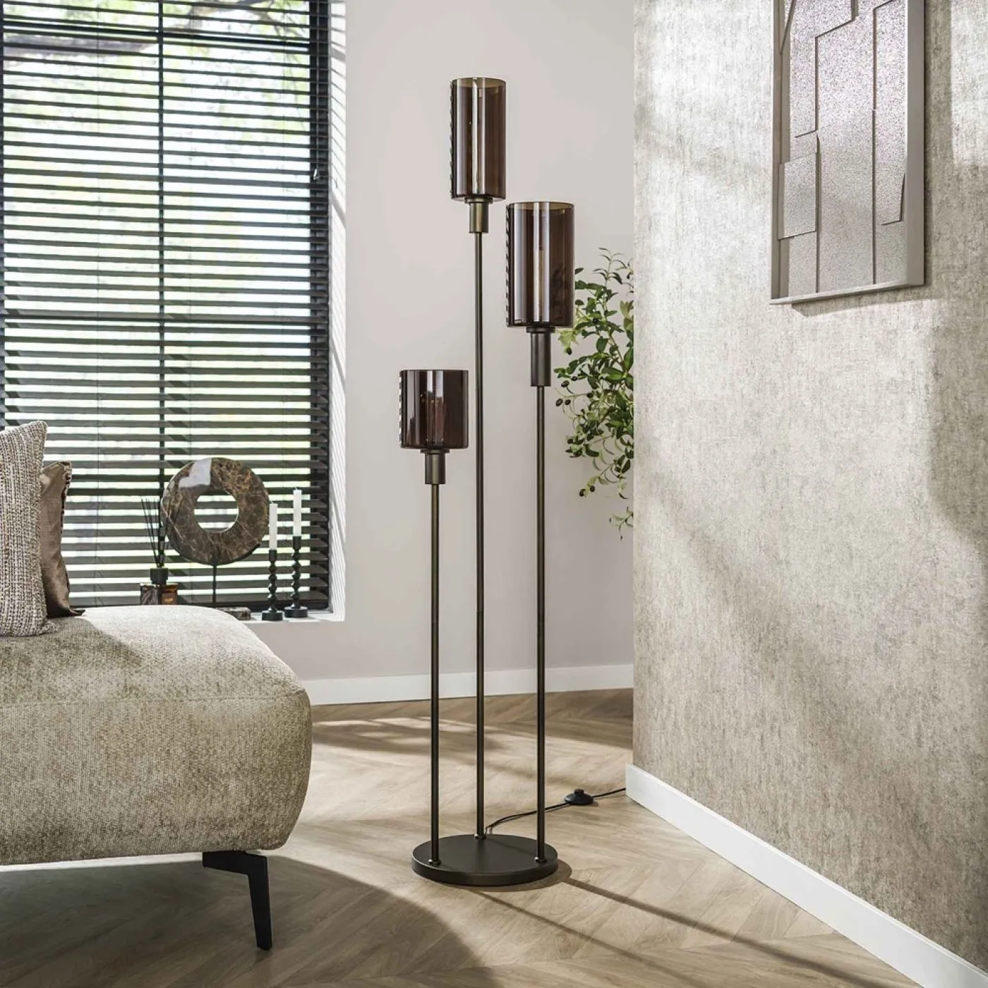 Stehlampe Vika | 3 Leuchten | Glas | Sienna Braun
