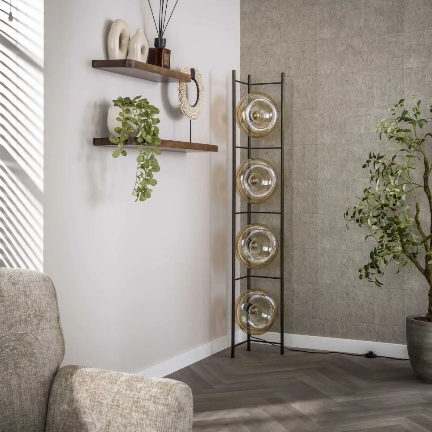 Stehleuchte Bako | Glas | Ø26 cm | Amber