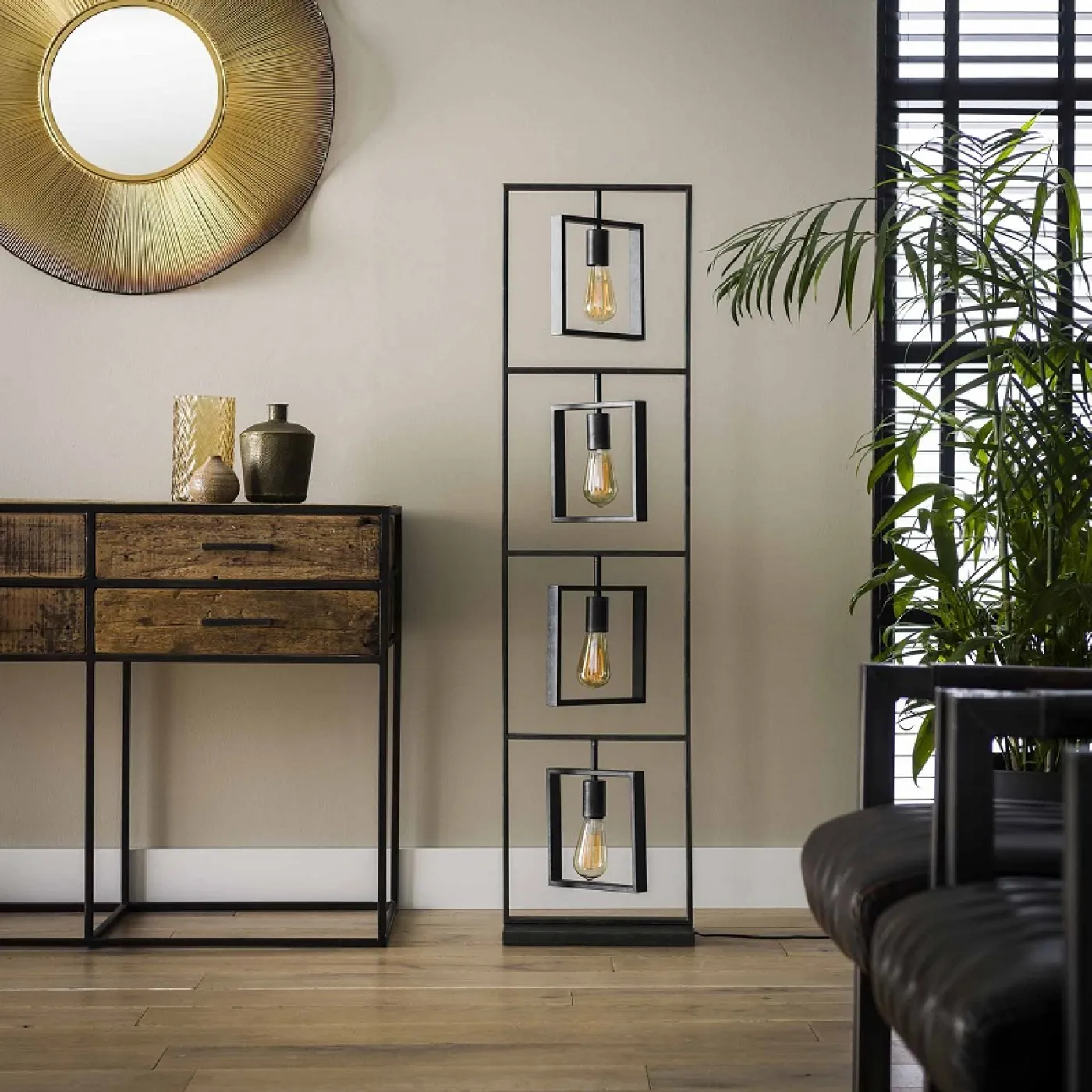 Stehleuchte Kolop 4 Lampen | quadratischer Rahmen | grau