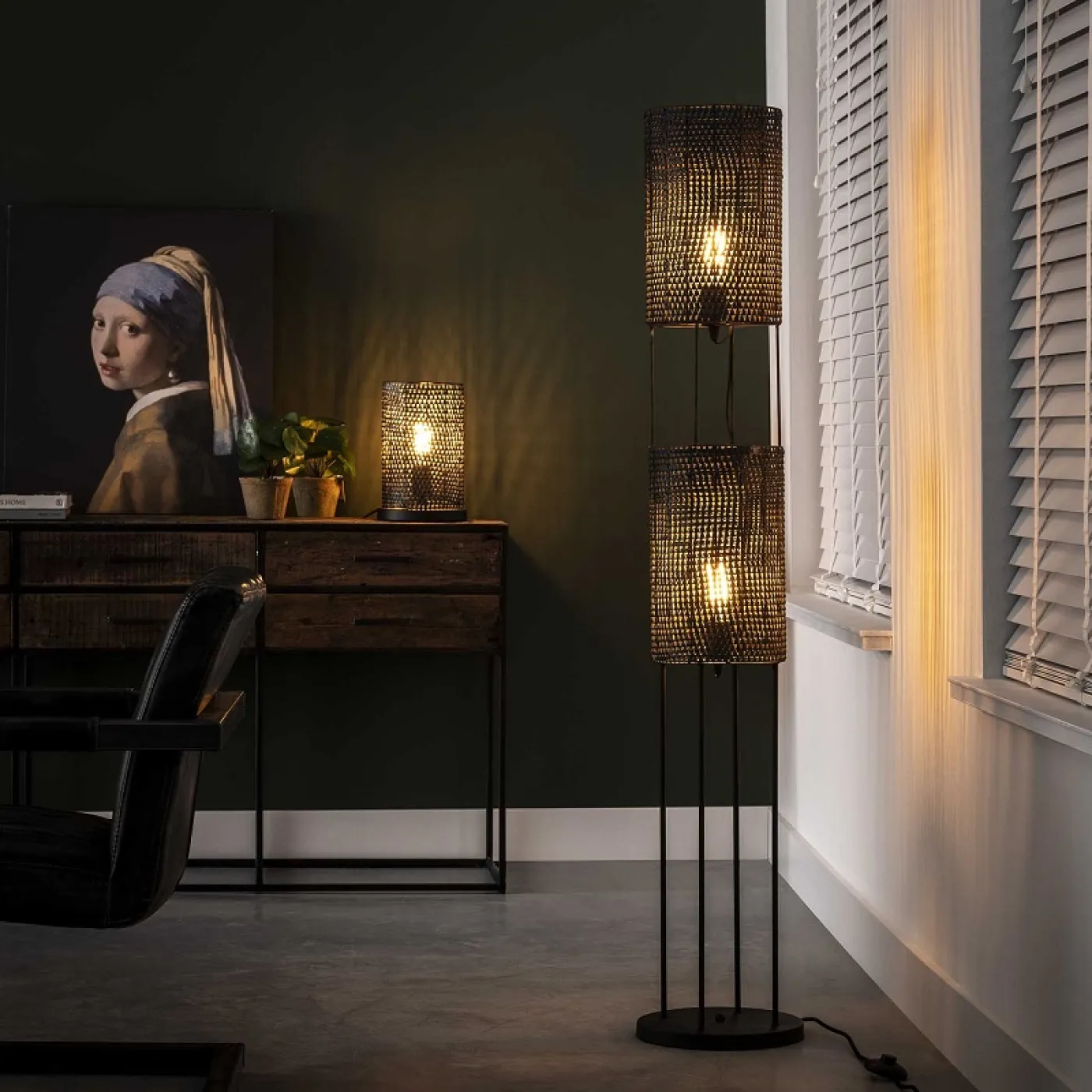 Stehleuchte Tschelia 2 Lampen | Metall | schwarz-braun