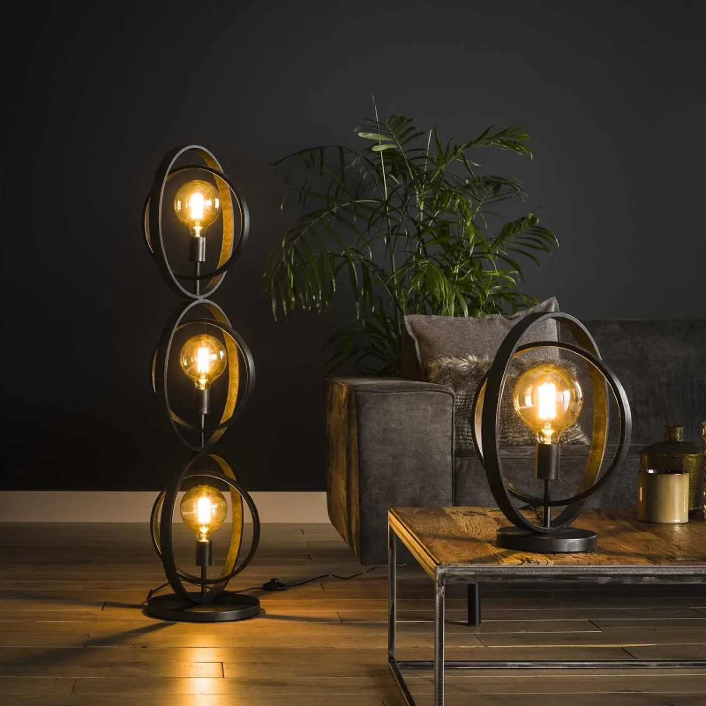 Stehleuchte Vejin 3 Lampen | Metallringe | Charcoal grau