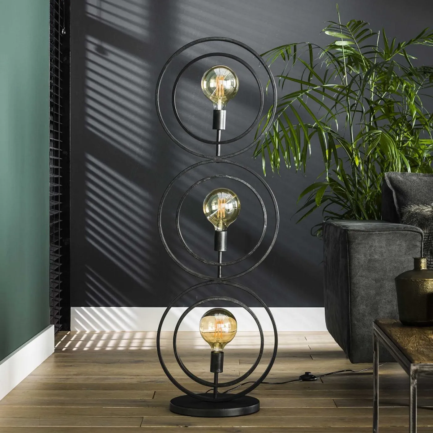Stehleuchte Vejin 4 Lampen | Metallringe | Charcoal grau