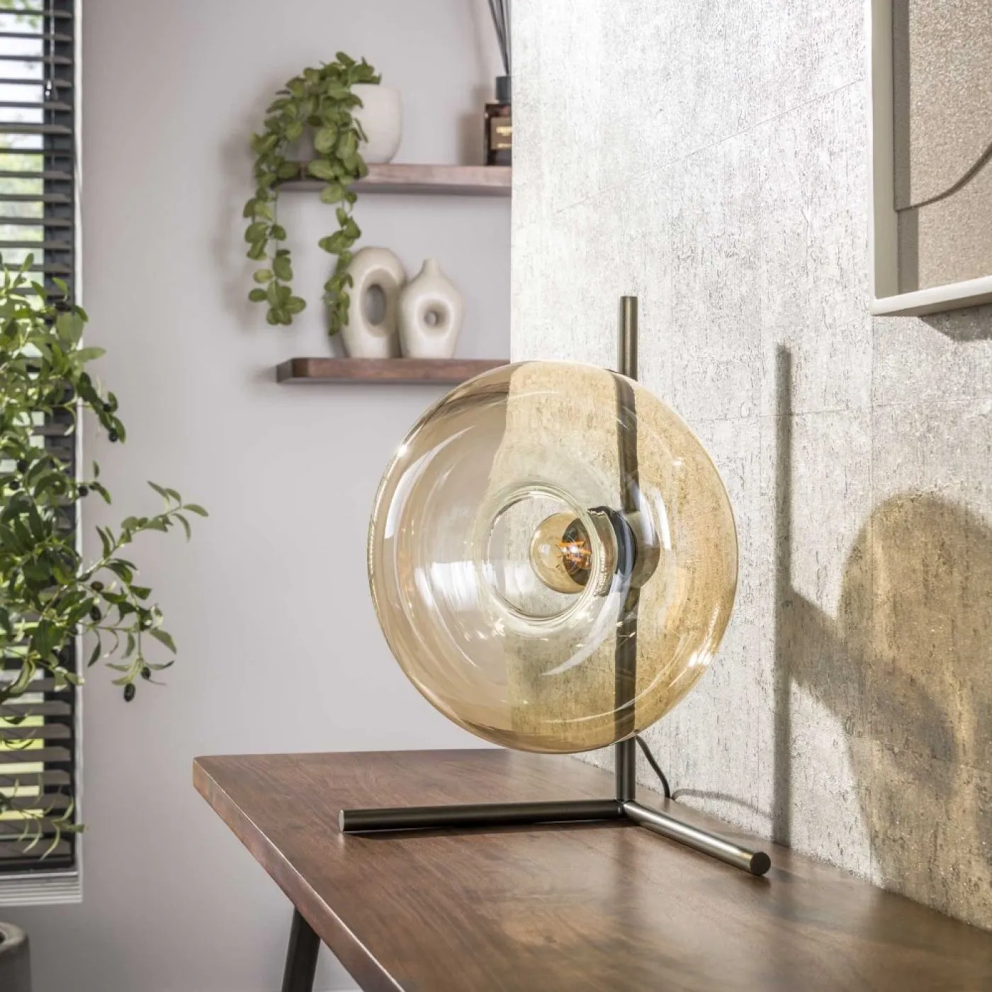 Tischleuchte Bako | Glas | Ø27 cm | Amber