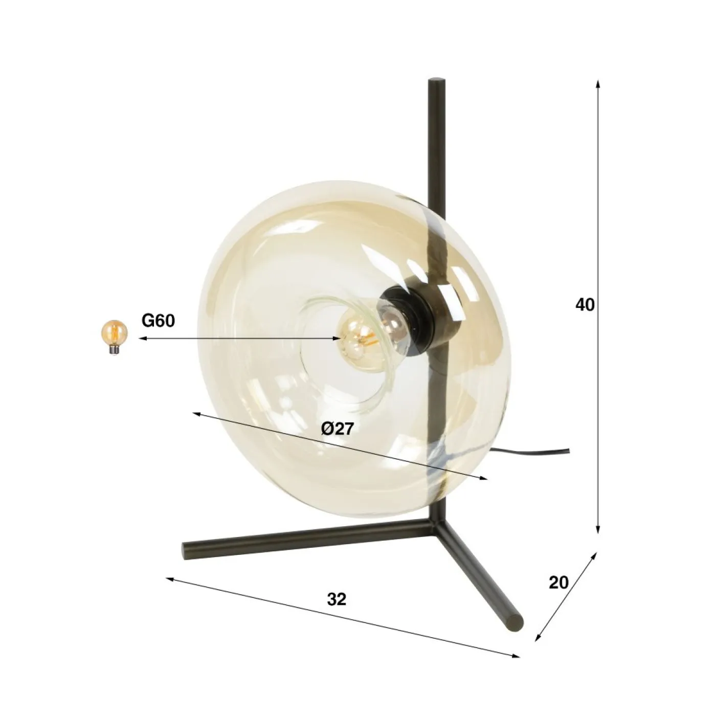 Tischleuchte Bako | Glas | Ø27 cm | Amber