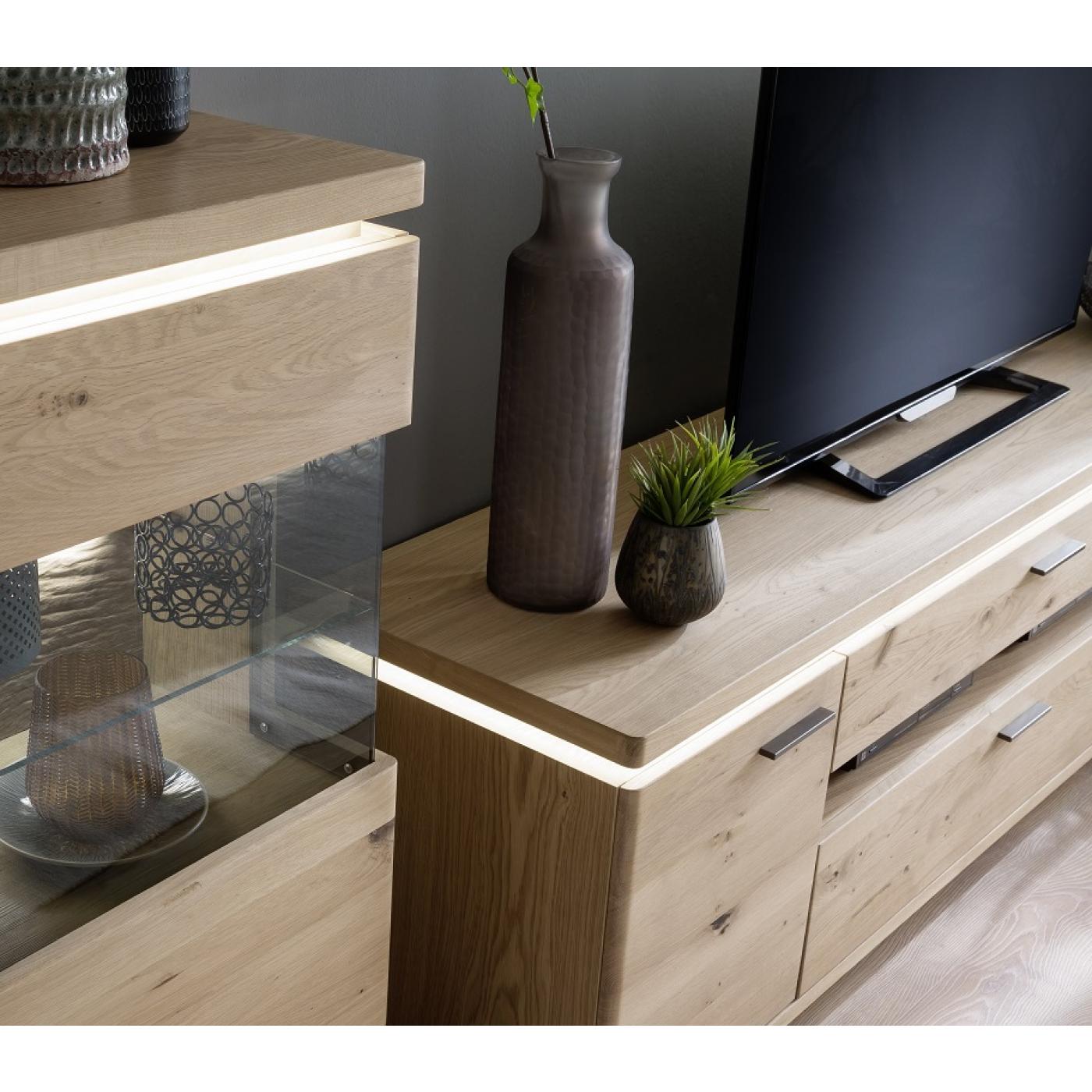 TV-Board Barcelona | Balkeneiche Bianco / Eiche Bianco | inkl. LED Beleuchtung