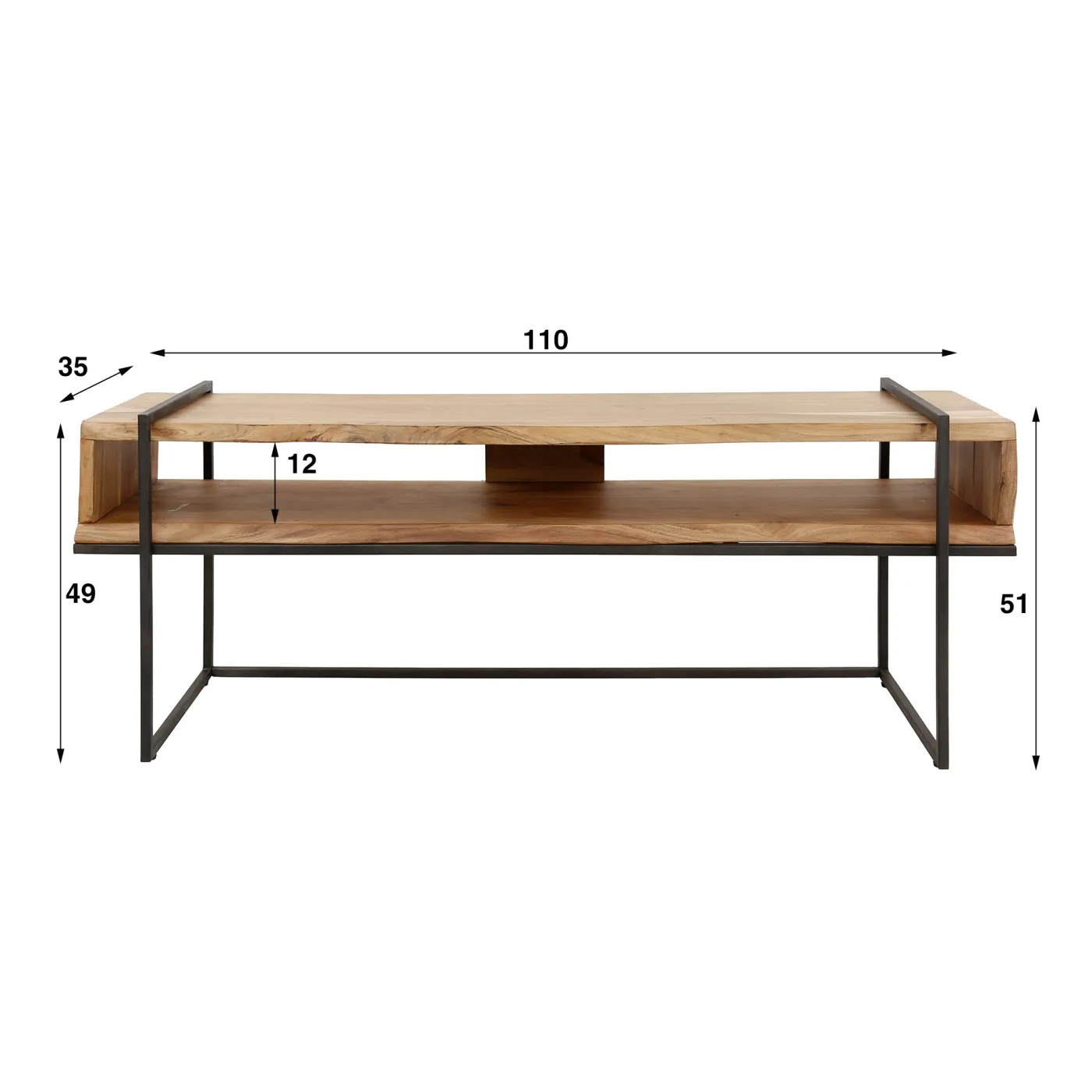 TV-Board Kibo | Akazie massiv | natur | Metallrahmen