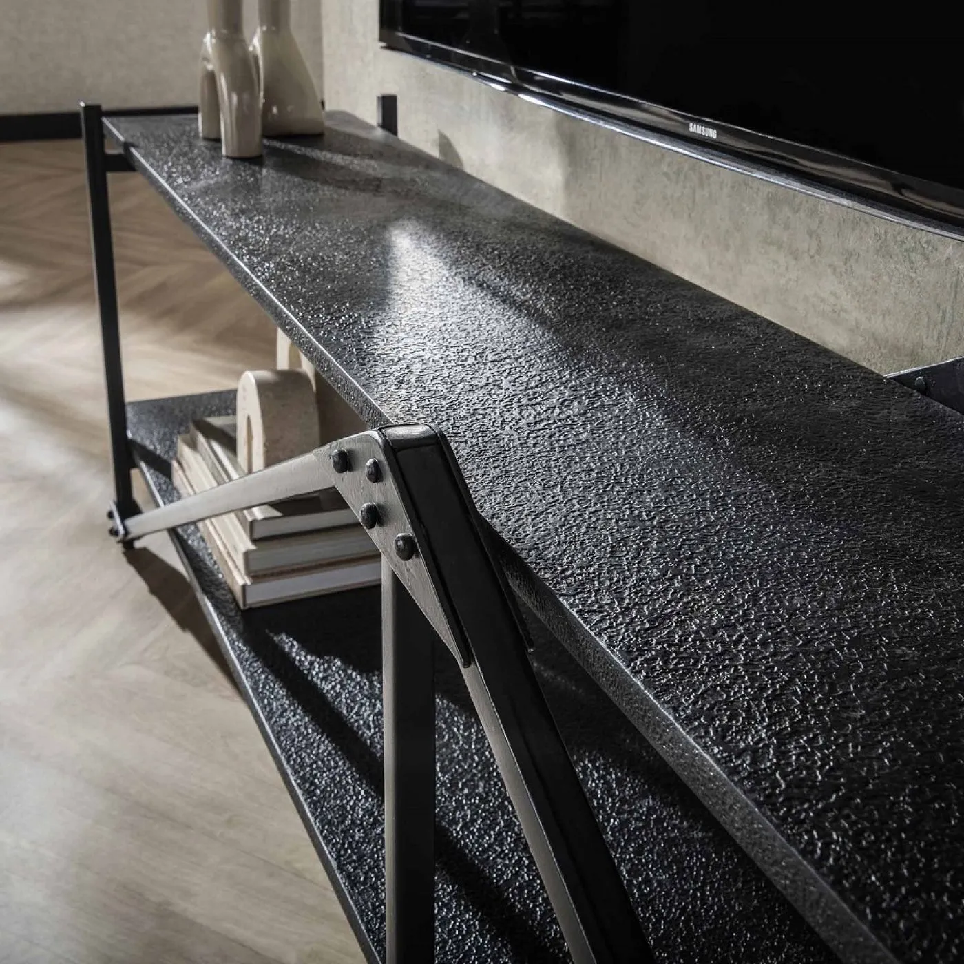 TV-Board Kosta 2 | Metallbeschichtung | dunkelgrau | Metallrahmen