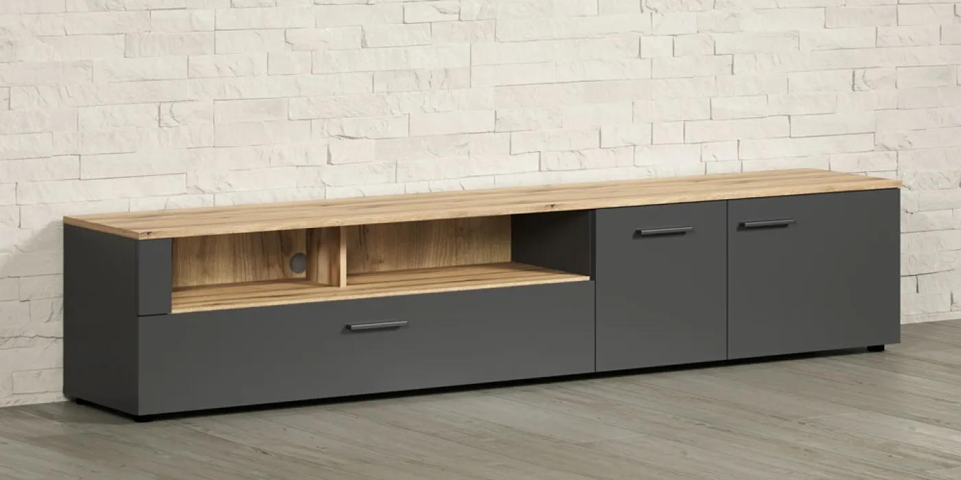 TV-Board Lowboard Esteban | Anthrazit / Coast Evoke Oak ohne Beleuchtung