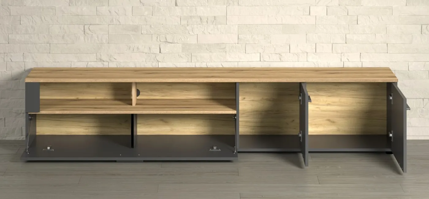 TV-Board Lowboard Esteban | Anthrazit / Coast Evoke Oak ohne Beleuchtung