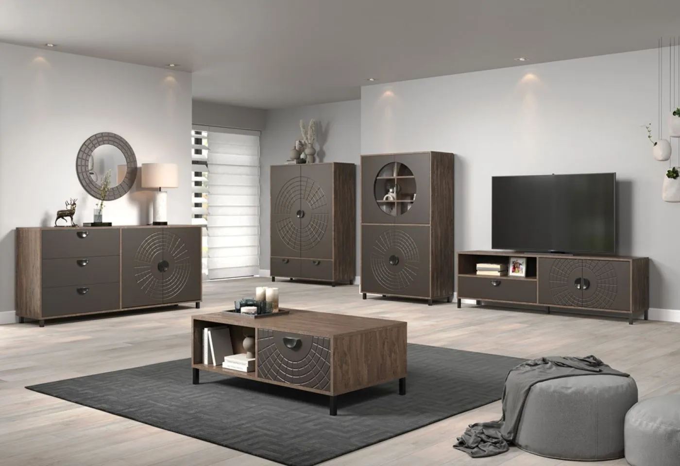 TV-Board Lowboard Fusion | Rostoptik Rusty Flow / Perlbronze