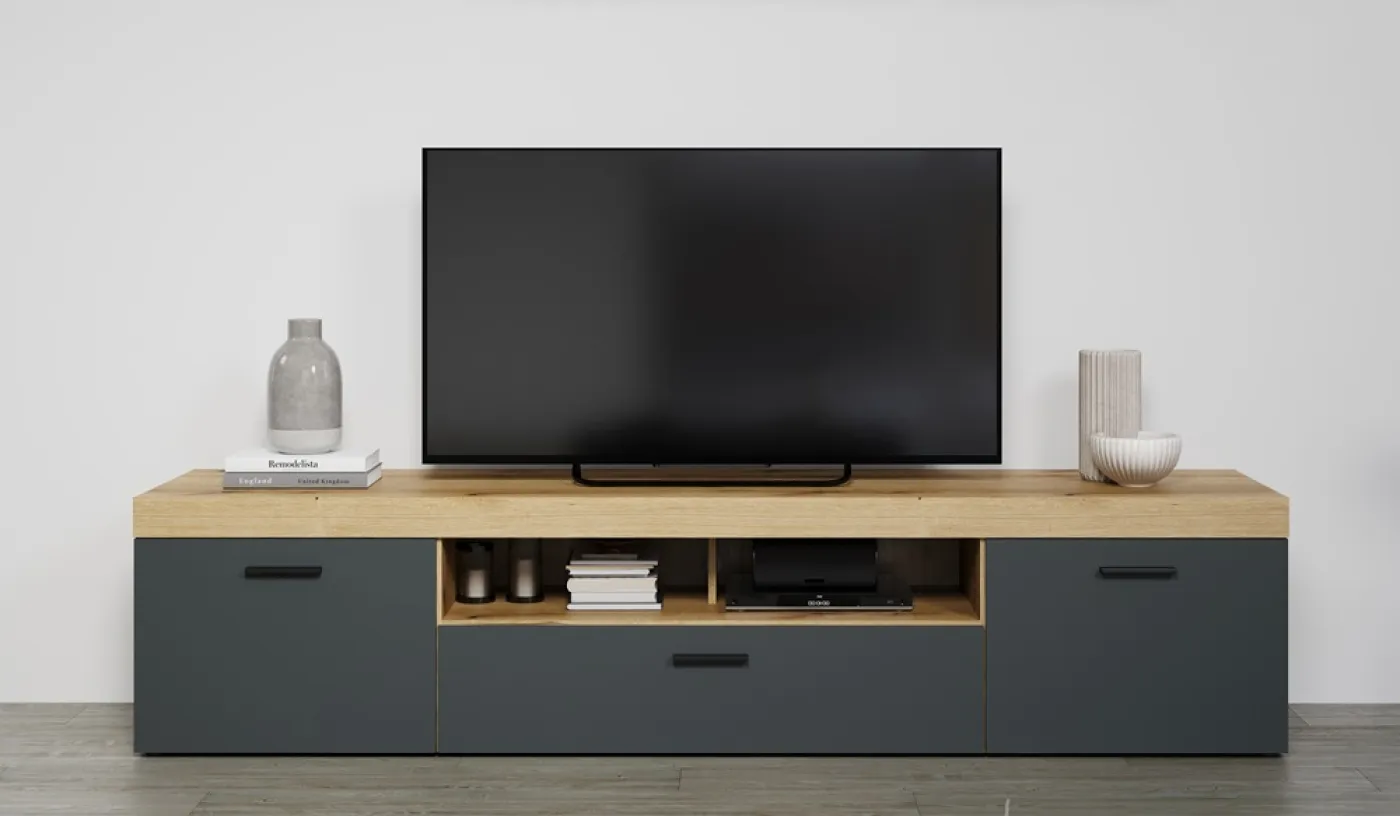 TV-Board Lowboard Tyler | grau / Coast Evoke Eiche | mit Beleuchtung