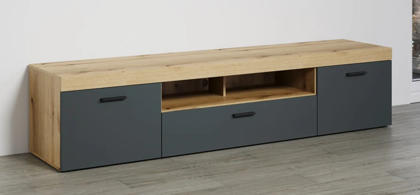 TV-Board Lowboard Tyler | grau / Coast Evoke Eiche | mit Beleuchtung