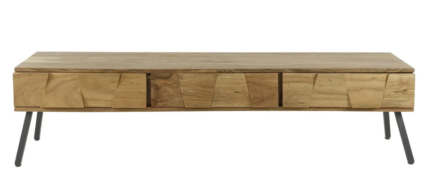 TV-Board Malvine | mit 3 Schubkästen | Akazie massiv | naturell