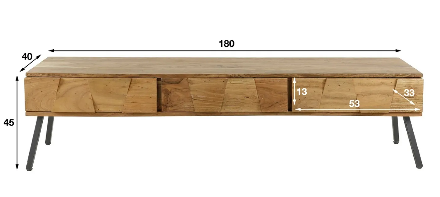 TV-Board Malvine | mit 3 Schubkästen | Akazie massiv | naturell