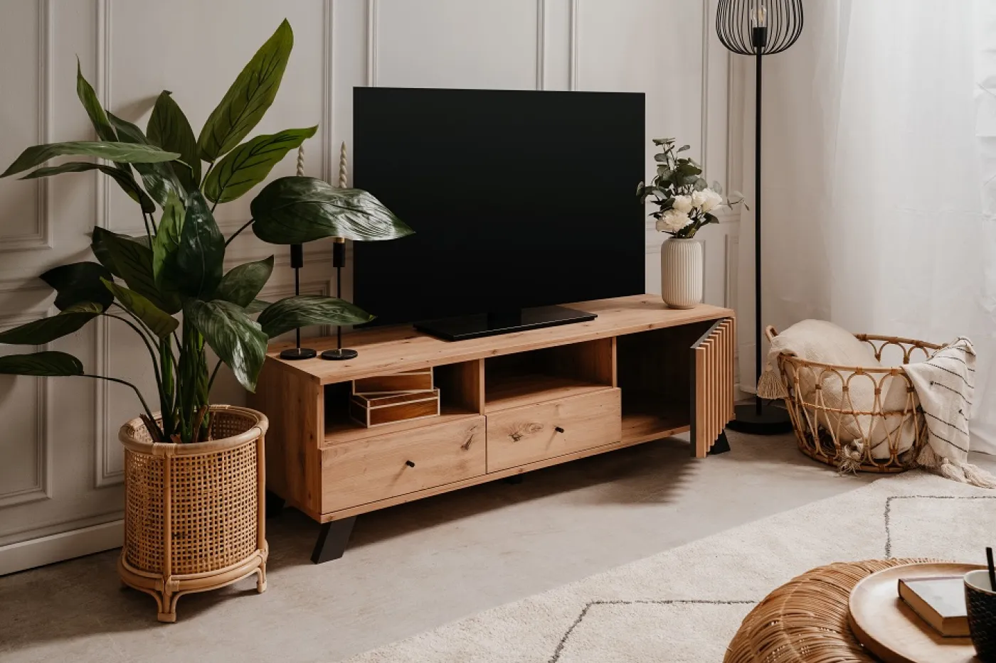 TV-Board Medan | mit 3D-Lamellen | Artisan Eiche / anthrazit