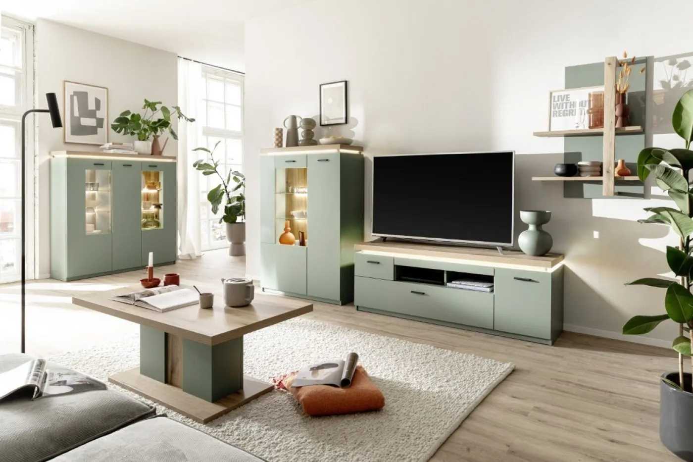 TV-Board Moniz 1 | Salbei grün / Eiche Evoke