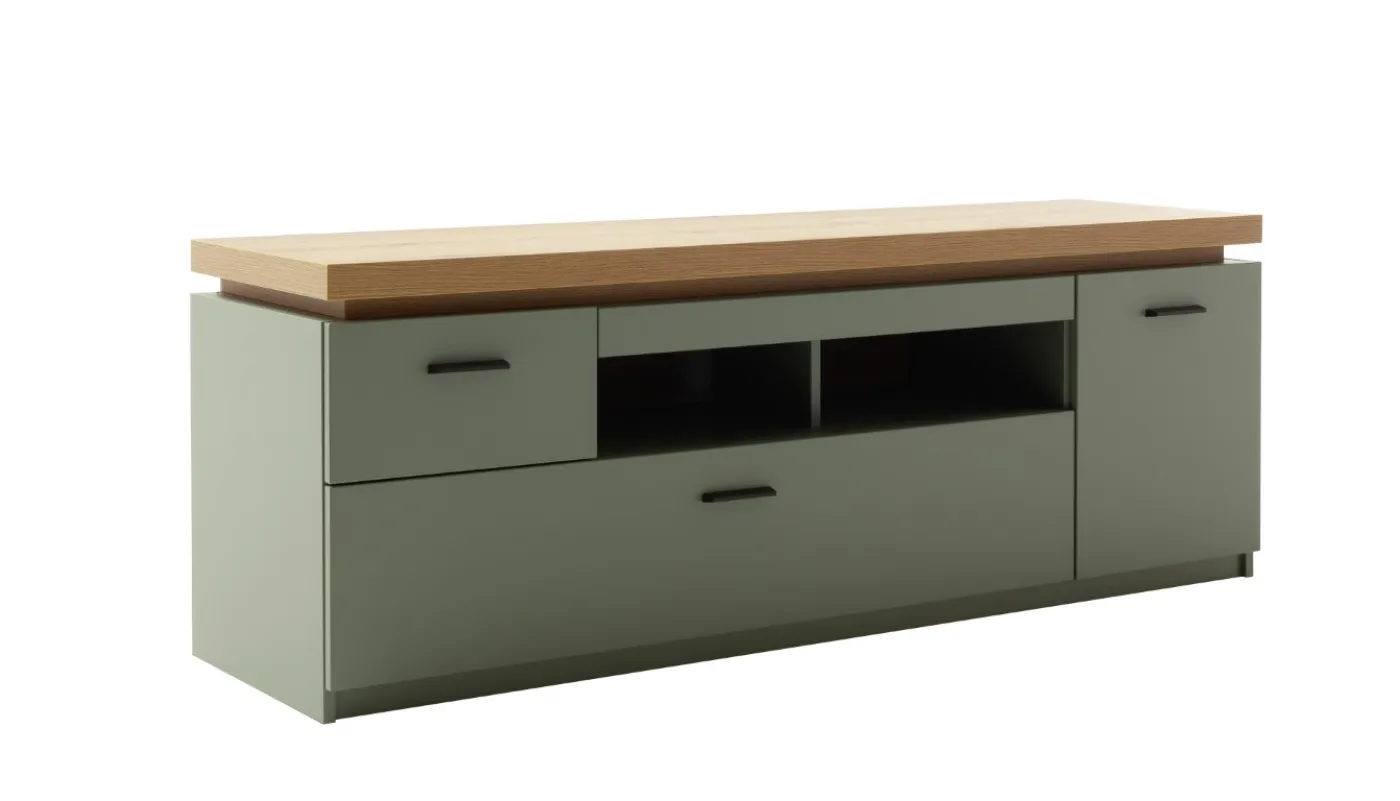 TV-Board Moniz | Salbei grün / Eiche Evoke