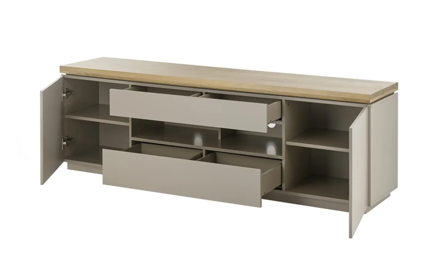 TV-Board Palamos | Akazie massiv | warmgrau | 200x57x40