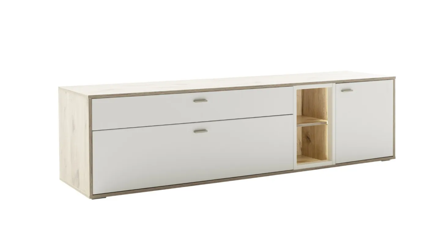 TV-Board Santerno | Soft white / Viking Oak | LED Beleuchtung