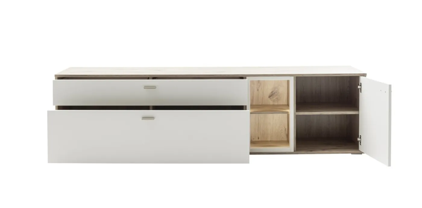 TV-Board Santerno | Soft white / Viking Oak | mit Beleuchtung