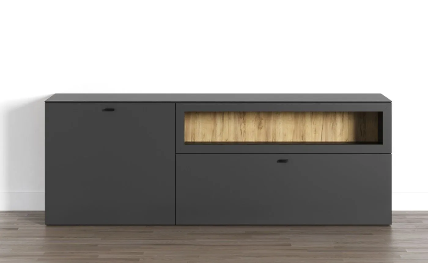 TV Lowboard Bellugi 1, Anthrazit, Evoke Eiche – Ansicht 3