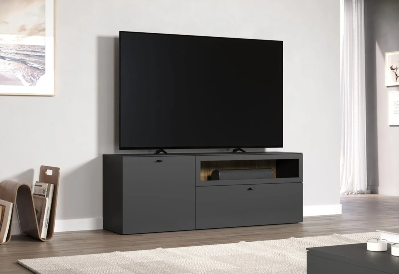 TV Lowboard Bellugi 1, Anthrazit, Evoke Eiche – Ansicht 6