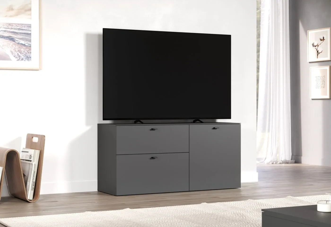 TV Lowboard Bellugi, Anthrazit, Evoke Eiche – Ansicht 7