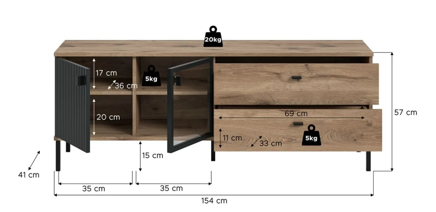 TV-Lowboard Chess | Nox Oak / schwarz