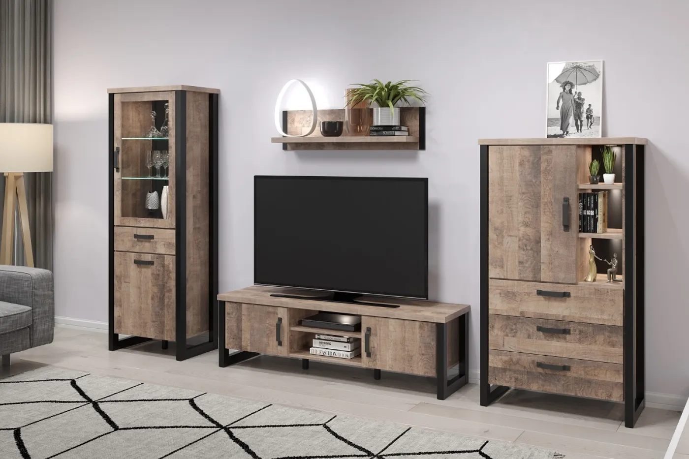 TV-Lowboard Emile | Eiche Tabak / Schwarz