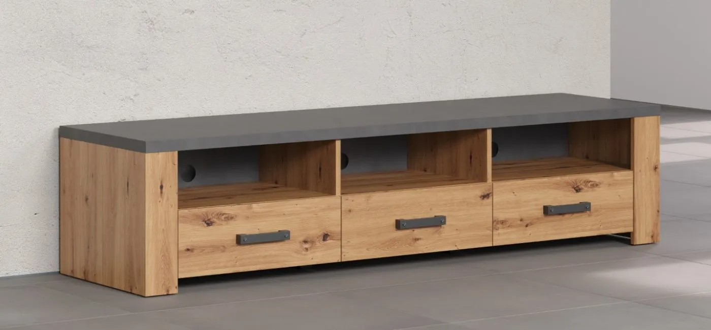 TV-Lowboard Follow | Artisan Eiche / Matera grau ohne Beleuchtung