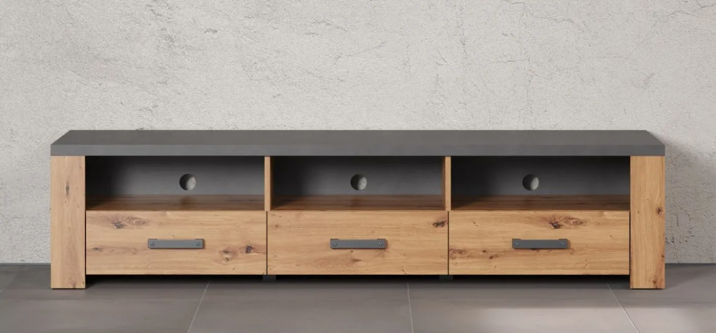 TV-Lowboard Follow | Artisan Eiche / Matera grau ohne Beleuchtung