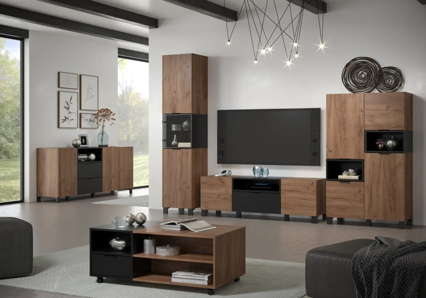 TV-Lowboard Kendo | Eiche Tabak / Schwarz matt