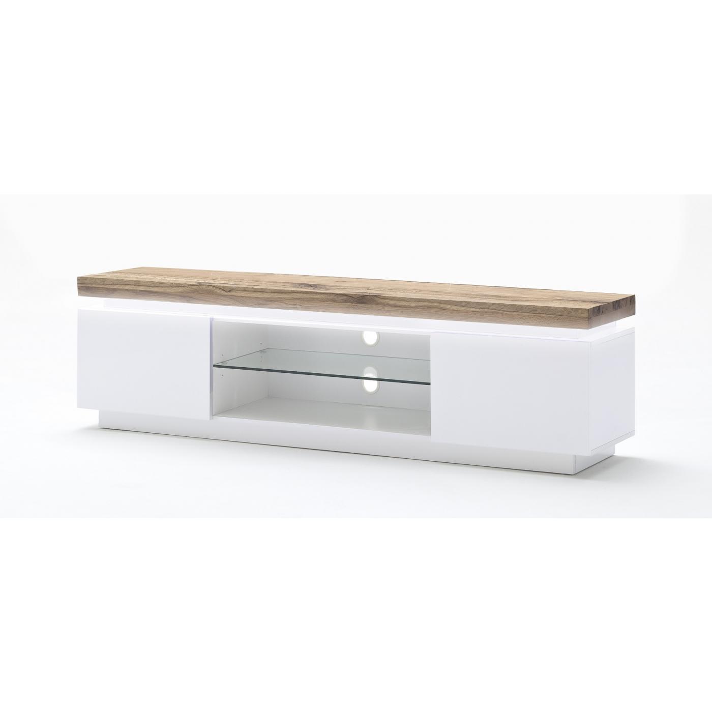 TV-Lowboard Romina | weiß matt / Eiche massiv | inkl. LED Beleuchtung