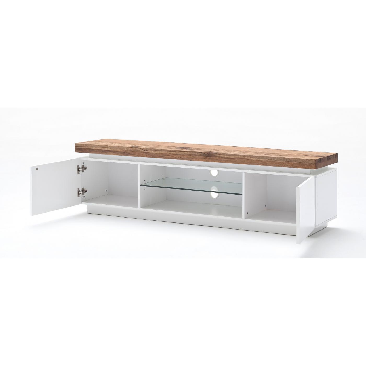TV-Lowboard Romina | weiß matt / Eiche massiv | inkl. LED Beleuchtung