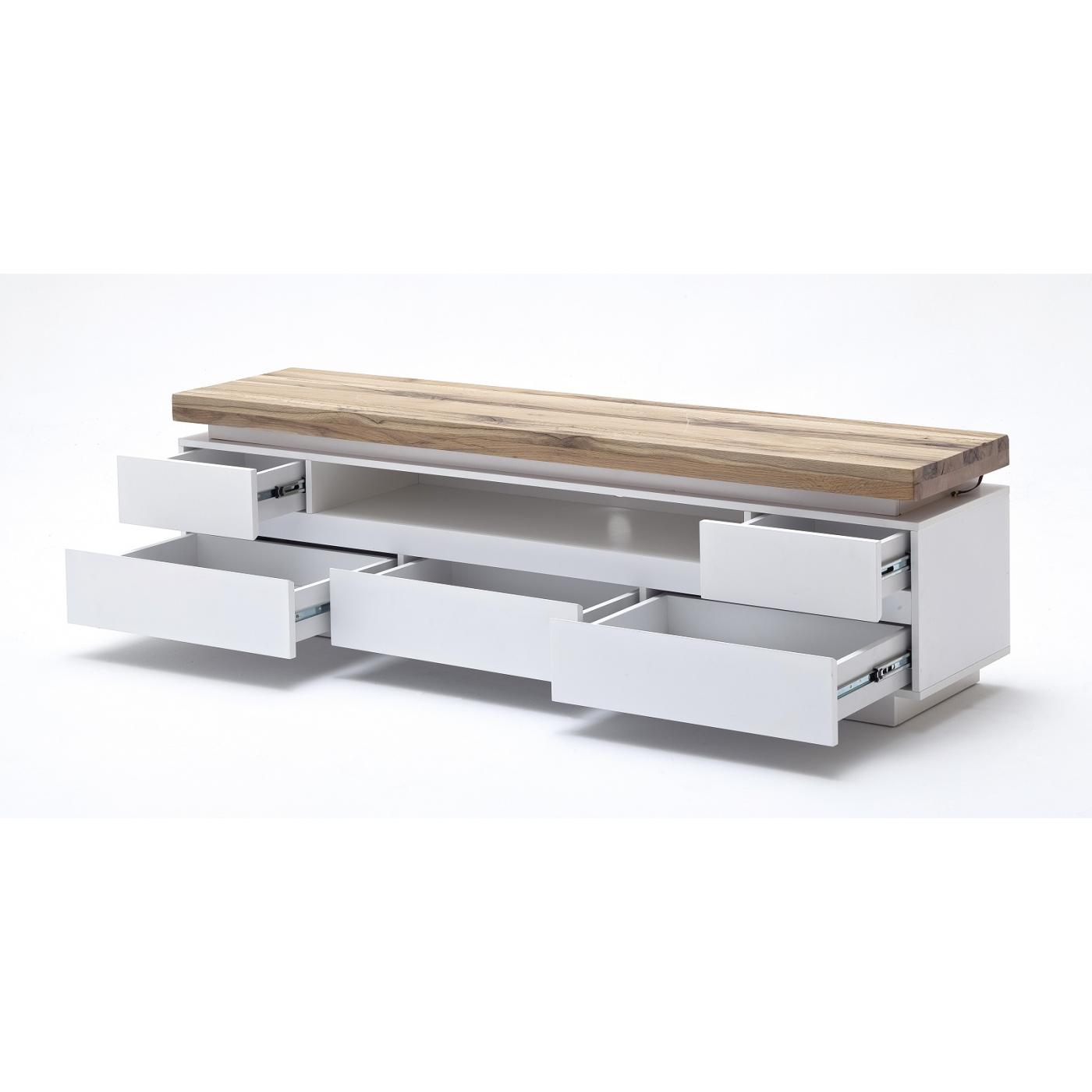 TV-Lowboard Romina 1 | weiß matt / Eiche massiv | inkl. LED Beleuchtung