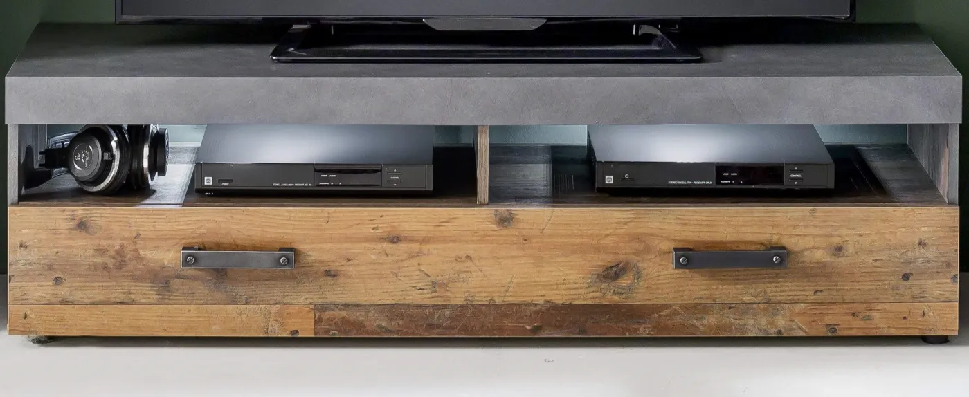 TV Lowboard & Wandboard Indy | Old Used Wood / Matera grau | 2-teilig | Shabby Look ohne Beleuchtung