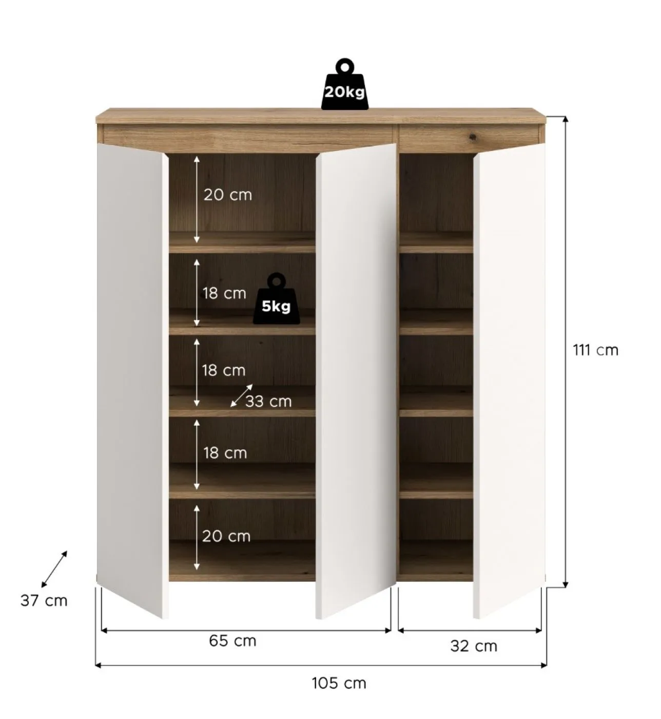Universalschrank Scarpa | 105 x 110cm | weiß / Evoke Eiche
