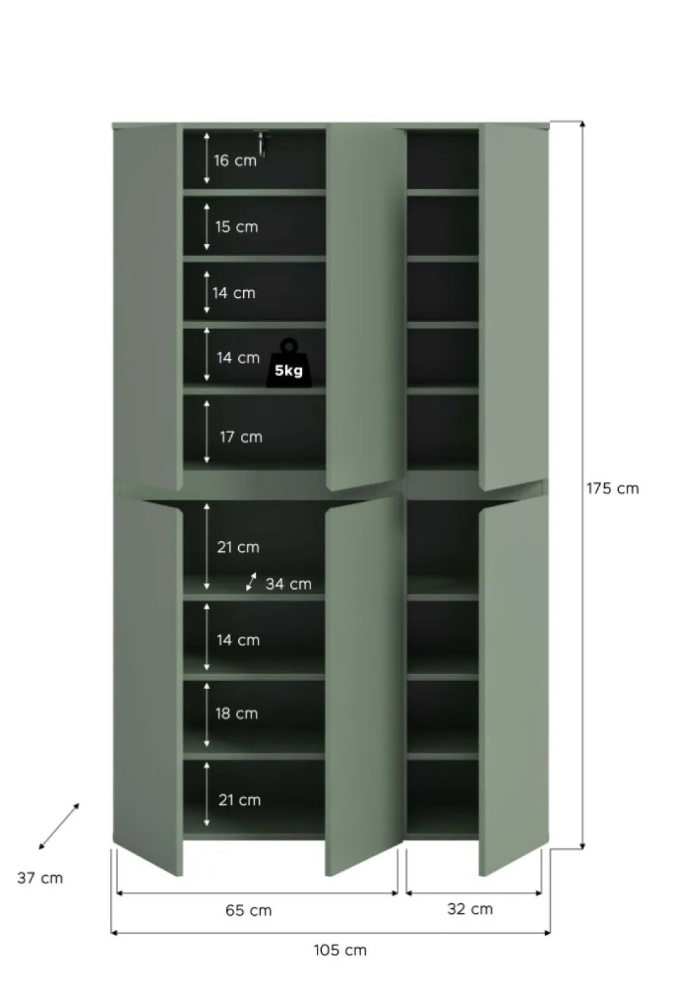 Universalschrank Scarpa | 105 x 175cm | Smoke green