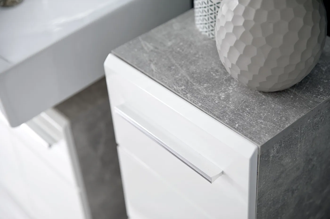 Unterschrank Nano | weiß Hochglanz / Beton Stone