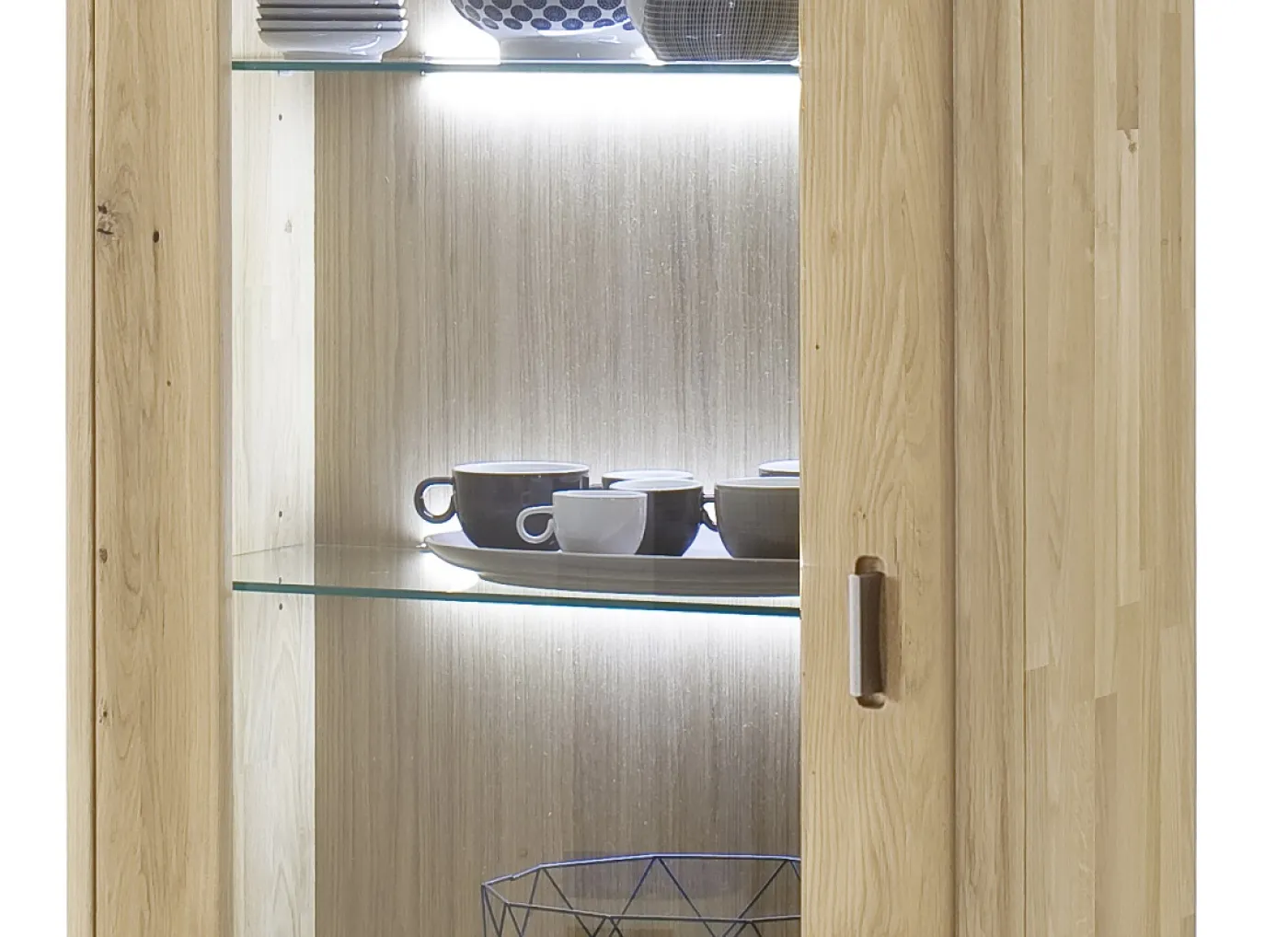 Vitrine 1 Ravello | Balkeneiche Bianco | mit 2er Set LED RW.Bel.