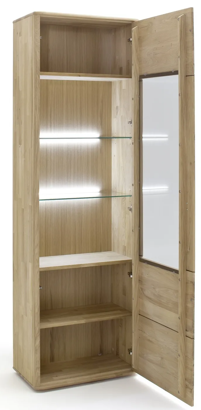 Vitrine 2 Ravello | Balkeneiche Bianco | mit 2er Set LED Rückwandbeleuchtung