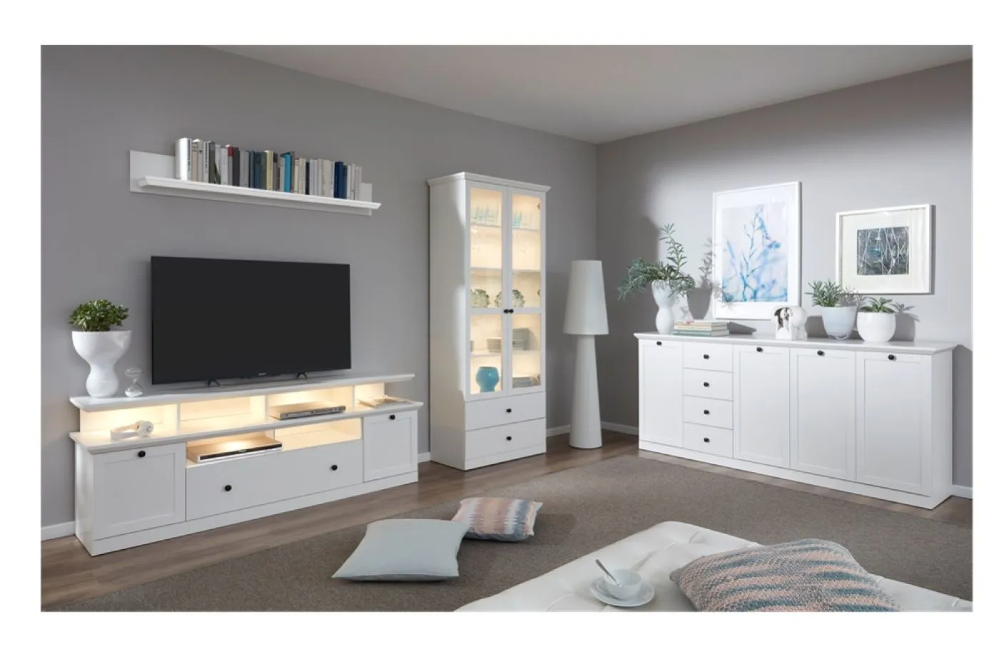 Vitrine Baxter 2 | Landhausstil | weiß | LED Beleuchtung